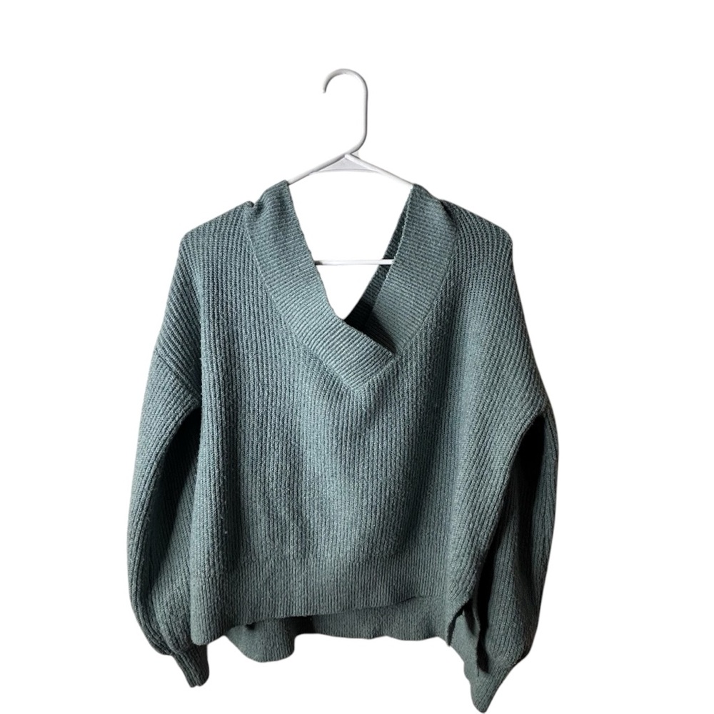 Pink Rose Large V Neck Long Sleeve Turquoise Sweater